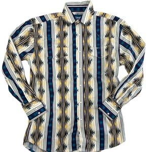 Vintage Wrangler Pearl Snap 90s Brush Popper Style Men’s Western Shirt Aztec